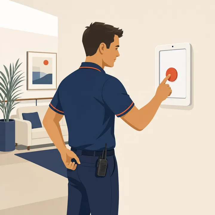 An officer pressing the call button on the iPad