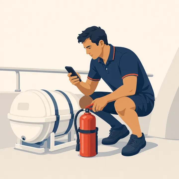 An engineer checking safety kit on his phone