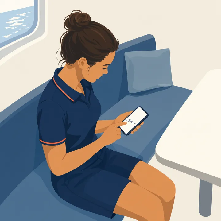 A crew member signing a form on her phone with a finger