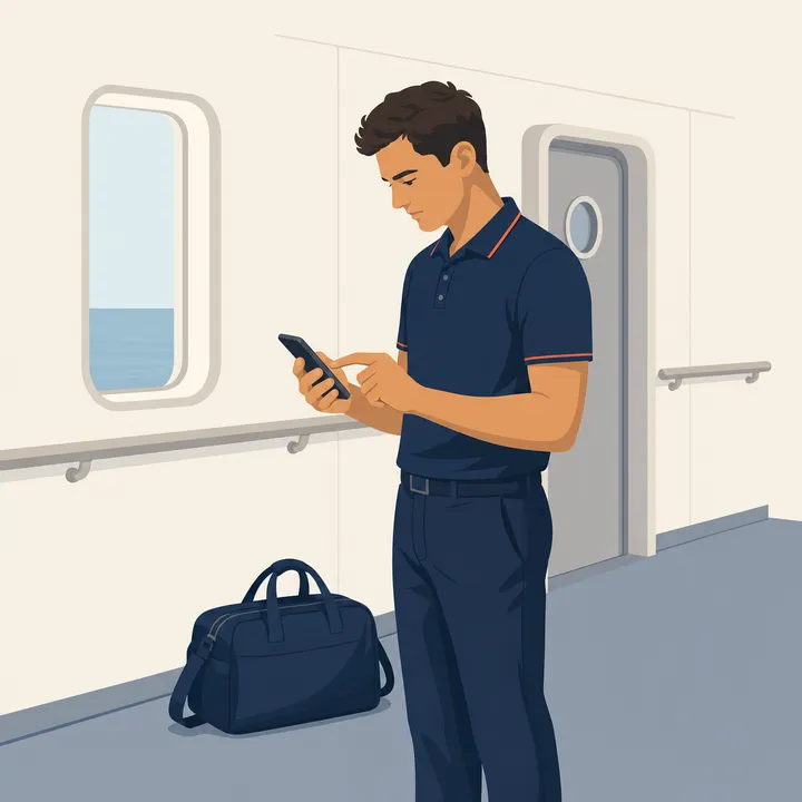 A new crew member reading and signing a policy on his phone