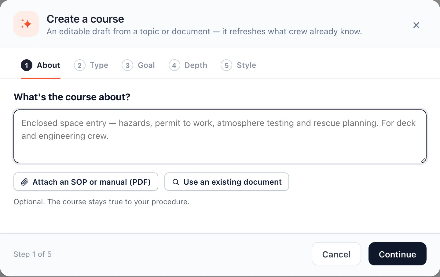 Create a course: describe the job or attach your SOP or manual