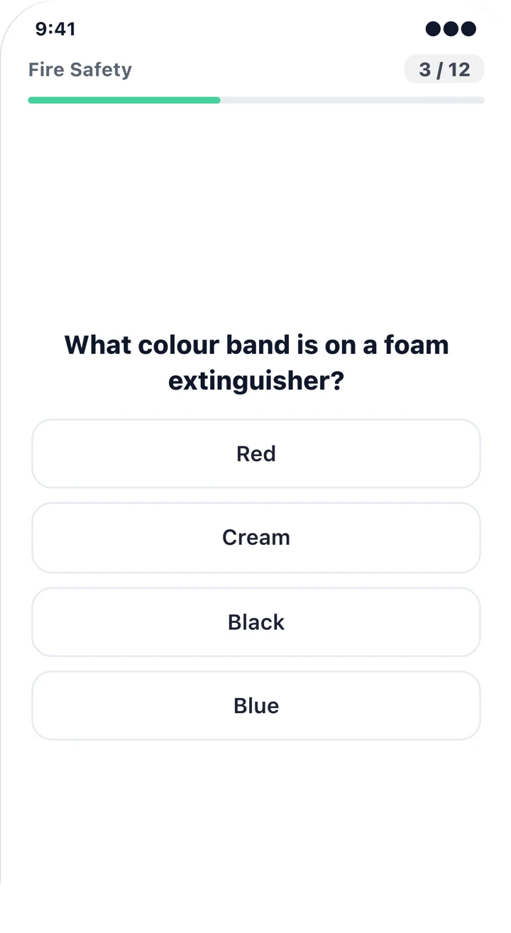 A question in Muster Mate: what colour band is on a foam extinguisher?