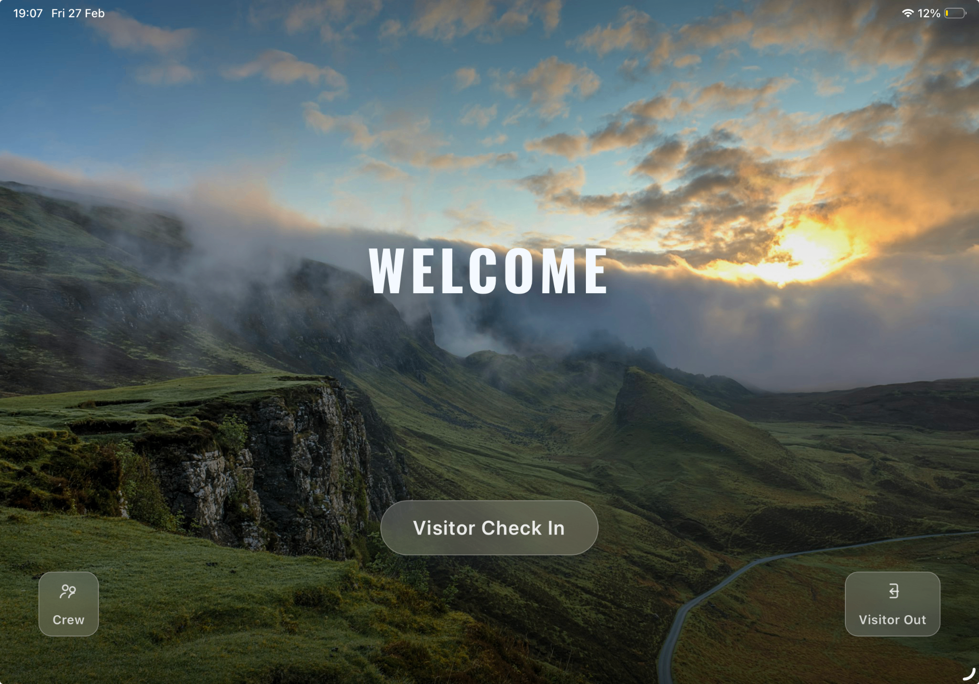 TheMusterApp Visitor Welcome Screen on iPad Mini